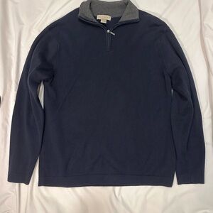 Retreat Men’s Quarter Zip Pullover Sweater Navy Blue Cotton Size L